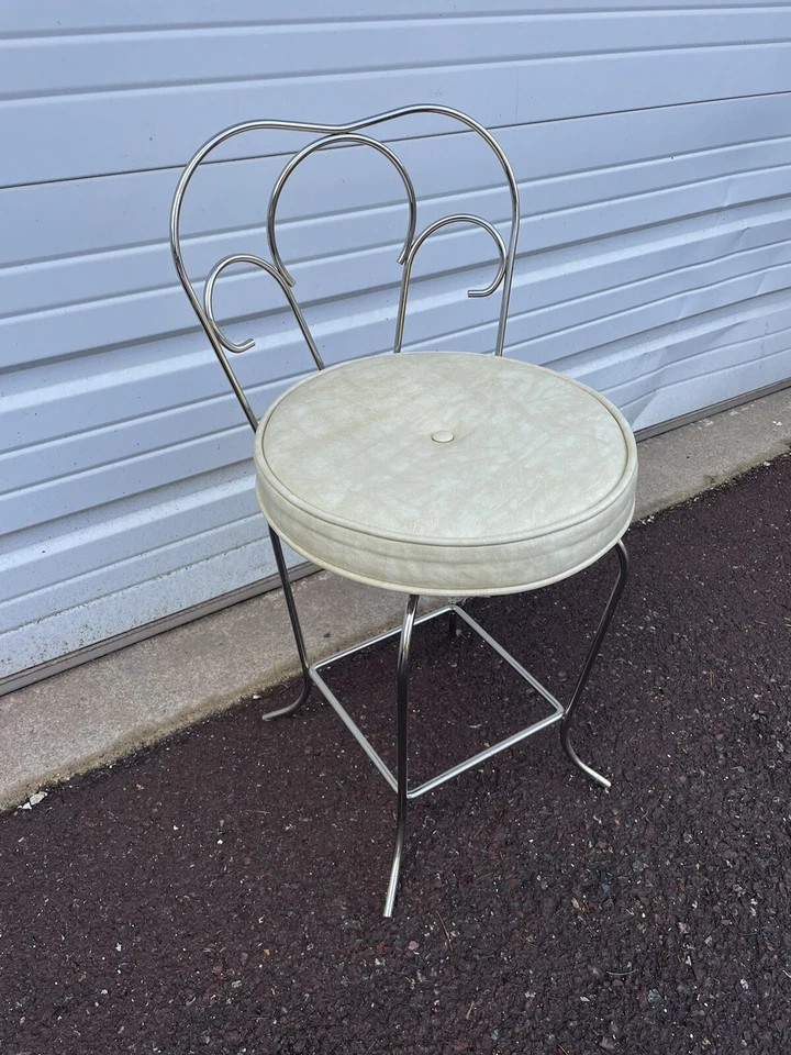 Taburete tocador de metal moderno vintage de mediados de siglo banco Hollywood Regency Foto 2 de 4