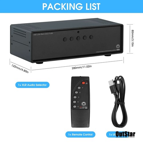 Interruptor de audio 5V selector pasivo equilibrado 1 en 5 salidas XLR MC105-5M - Imagen 3 de 4