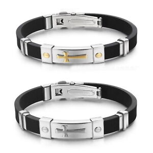 Armband Kreuz Edelstahl Silber Gold Schwarz Biker Herren Manner Christ Stainless Ebay