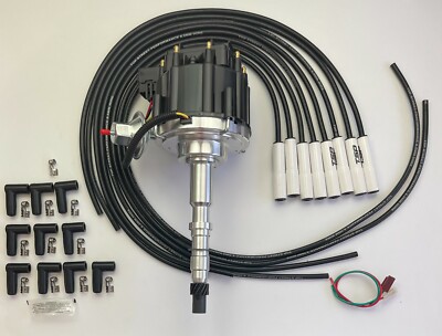 AMC/JEEP 304 360 390 401 HEI DISTRIBUTOR + BLACK 8.5mm CERAMIC BOOT PLUG WIRES