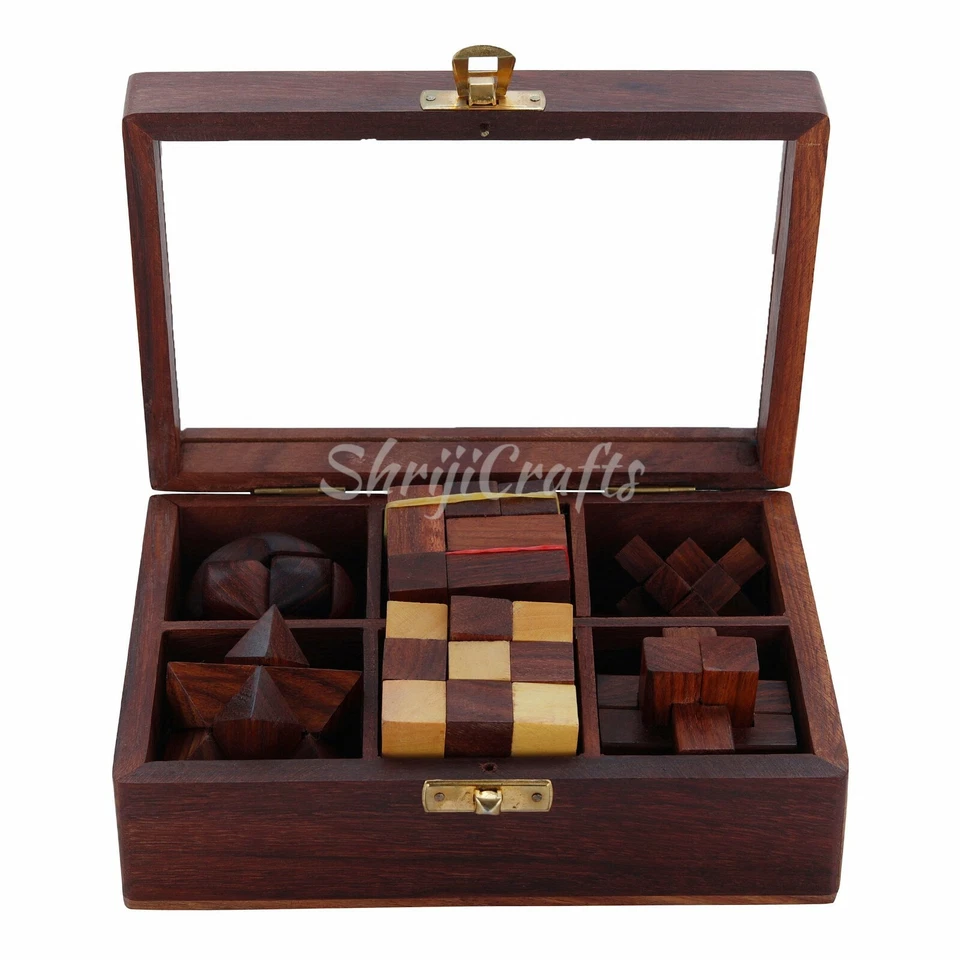 6 in One Wooden 3D IQ Brain Teasers Puzzle Games Set for Adults and Teens - Image 3 of 4