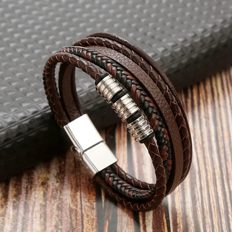New Men Geometric Simple Stainless Steel Leather Bracelet - China Leather  Bracelet and Bracelet price | Made-in-China.com