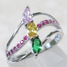 PRECIOUS MULTI COLOR STONE 925 STERLING SILVER RING SIZE 5-10
