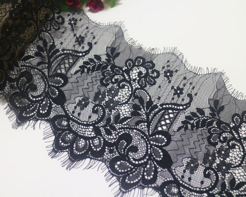 LOT 3 Meters Black Flower Rayon Chantilly Eyelash Lace Trims Sewing Width 20 CM - Picture 1 of 3