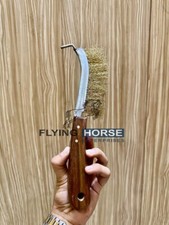 Horse Hoof Pick with Stiff Wire Brush   Wooden Handle Equestrian Cleaning Tool