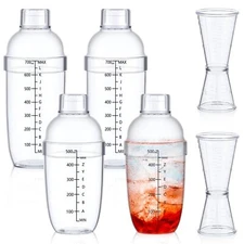 6 Pcs Plastic Drink Cocktail Shaker Set 4 Pcs 17 oz 24 oz Drink Mixer Hand Sh...