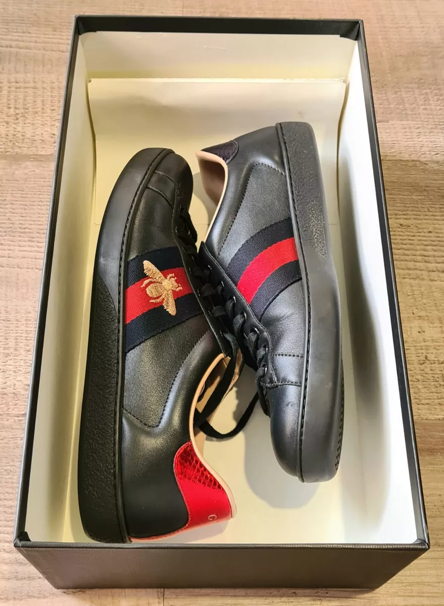 Gucci Black Leather Ace Bees and Stars Embroidered Low Top Sneakers Size  40.5 Gucci | TLC