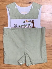 Alennys Smocked Squirrels & Acorns Fall Jon Jon/Shortall/Romper 18 Months