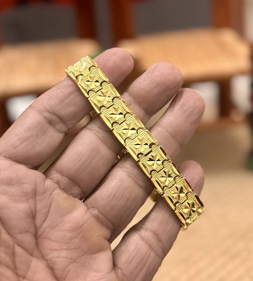 Men’s Gold Bracelet, 24k Dubai Gold plated Bracelet For Men, Men’s Gold Jewelry - Imagem 2 de 4
