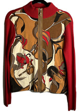 FL Malik Zip Front Sweater SZ L Artsy Ribbed Knit  Corduroy Art Festival Rare