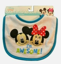 Lot of 2 Disney Mickey Minnie Mouse Terrycloth Infant Bibs