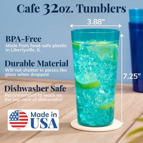 Vasos reutilizables de plástico para café (juego de 12) tazas de té helado de 32 onzas, costeros |... - Imagen 2 de 8