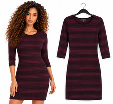 Lauren Ralph Lauren Knit Stretch Dress Size Medium 3/4 Sleeve Wine Striped