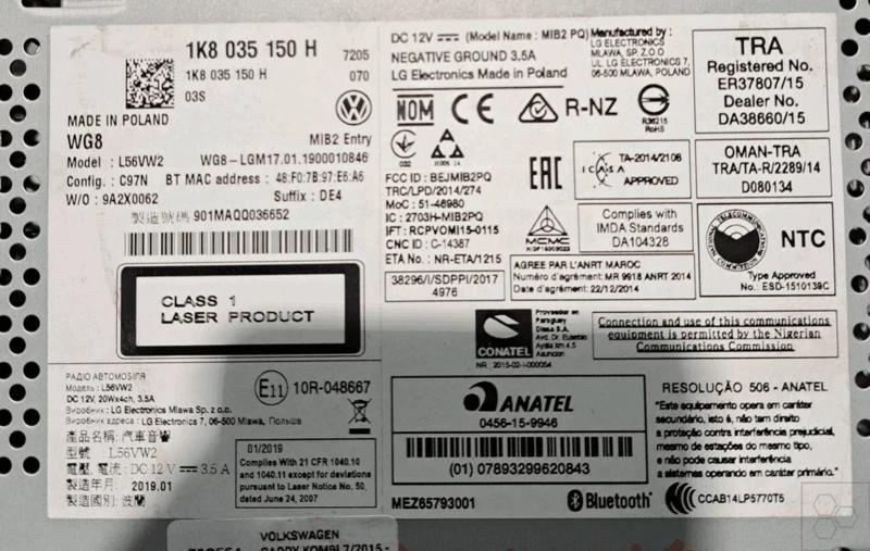 DISPLAY MULTIFUNZIONE per VOLKSWAGEN SHARAN (7N2) 2.0 70ce54 1K8035150B - Immagine 4 di 4