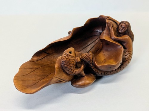 Intricate Mermaid Boxwood carving - Antique