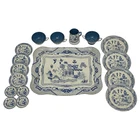 VINTAGE OHIO ART TIN LITHO CHILD'S TEA SET 17 pc BLUE WILLOW