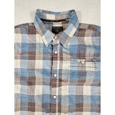 Grizzly Mountain Mens XL Blue Brown Plaid Short Sleeve Cotton Button Down Shirt