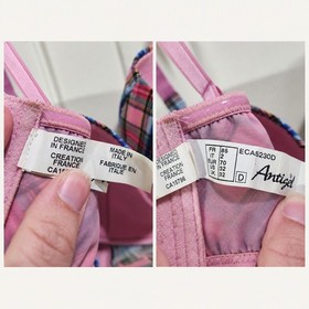Antigel de Lise Charmel Plaid Bustier Bra Pink Blue Yellow 32D Made in Italy