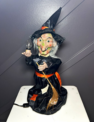 Halloween Light-Up Witch Figurine w/ Broom, Corded Wall Plug-In Decor
