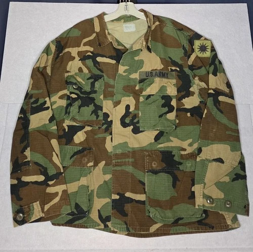 Military US Army Camo Coat Hot Weather Woodland Combat Size Large Short