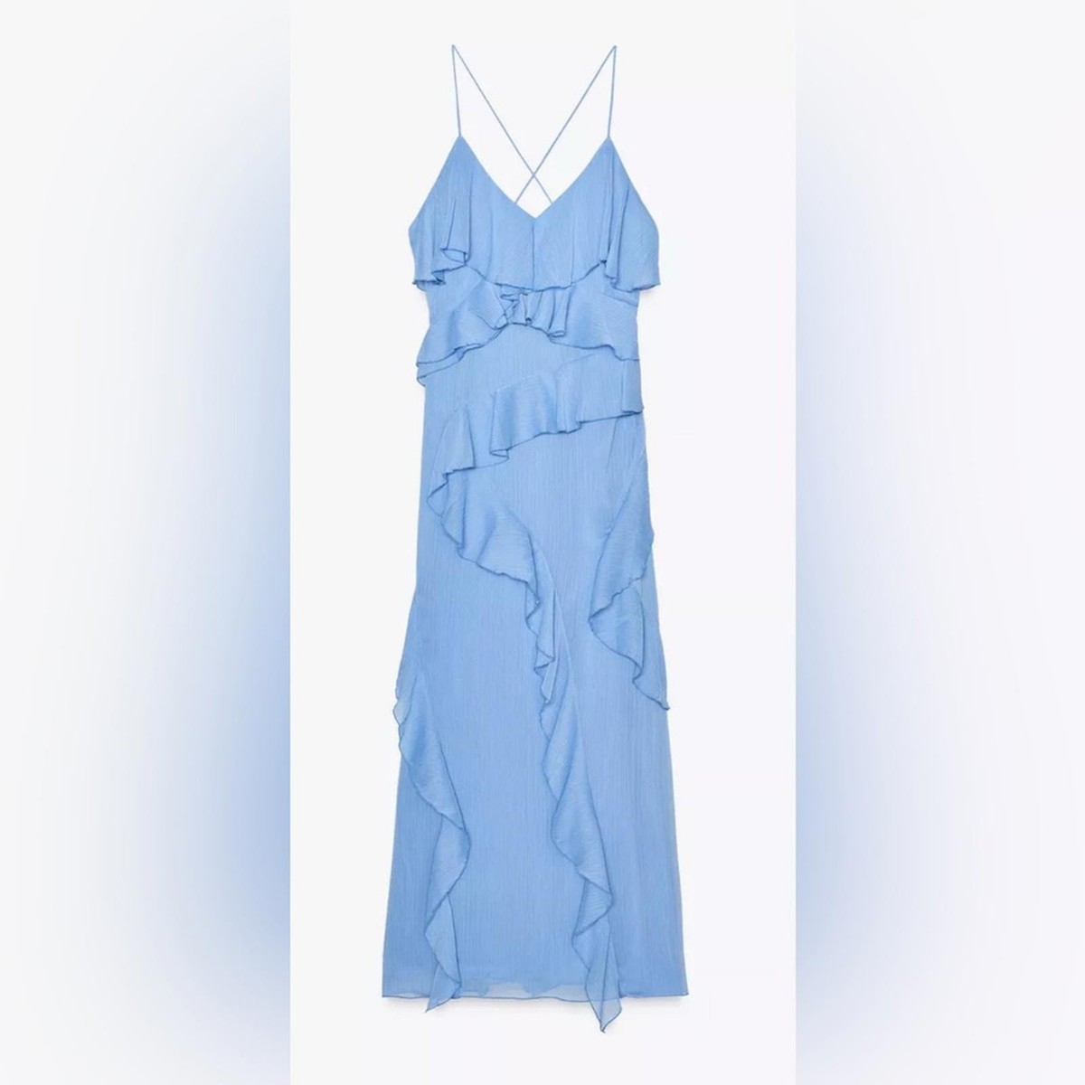 Zara - Ruffled Dress Zw Collection - Mid-Blue - Women Zara - Ruffled Dress Zw Collection - Mid-Blue - Women
