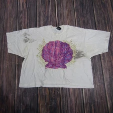 Vintage Shell Graphic Shirt Mens XL Single Stitch Glitter Stars 90s USA Crop