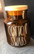 Rae Dunn Cotton Swab Amber Glass Jar Wood Lid
