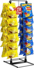 2-Row Potato Chip Rack Display Stand with 28 Clips for Retail Party Countertop