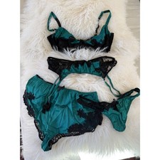 AGENT PROVOCATEUR SOIREE NAYELI 4 Piece Green 100% Silk Lingerie Set 36D/4/4/4