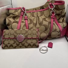 Coach Signature Alexandria Shoulder Bag And Matching Tri Fold Wallet READ