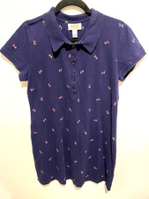 Talbots Polo Dress Women's SZ Medium Blue Flamingo Embroidered All Over Print