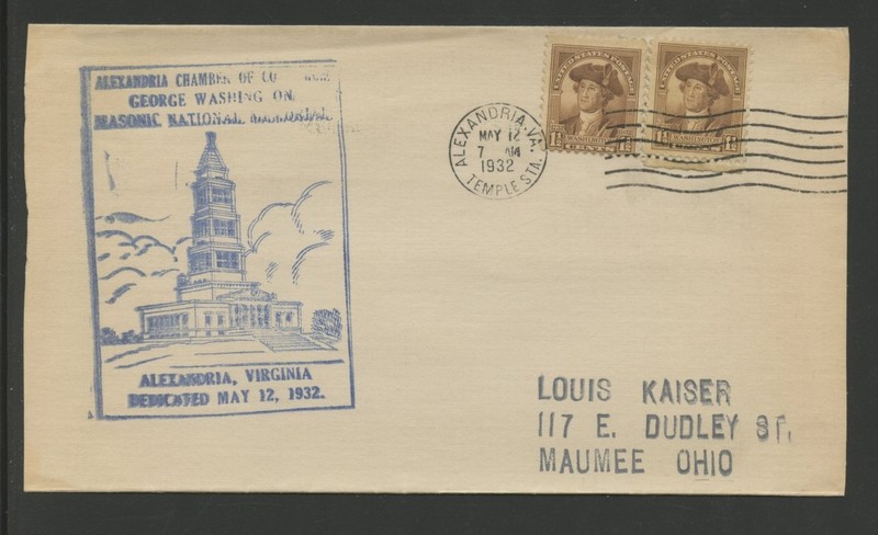 US 706, 1932  1 1/2c WASHINGTON, MASONIC NATIONAL MEMORIAL, ON COVER, (US6860)