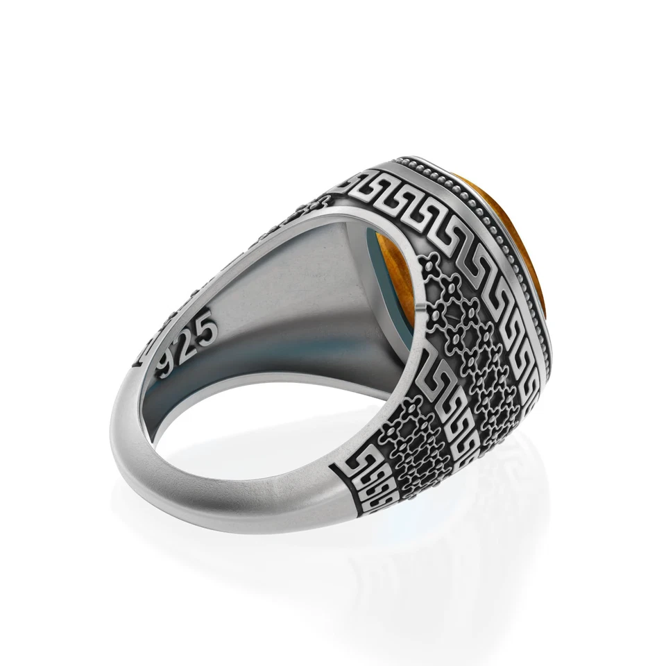 Joyería de regalo única de plata esterlina 925 con múltiples piedras preciosas ojo de tigre para hombre Foto 4 de 4