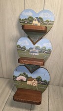 Vintage Handpainted Wood Triple Heart Shelf Country Cottage Scene Beautiful