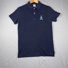 Psycho Bunny Polo Shirt Mens Large Blue Cotton Embroidered Bunny Skull Logo