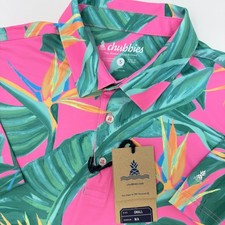 Chubbies The Birds Of Paradise Performance Polo Men's Small Pink Tropical NEW