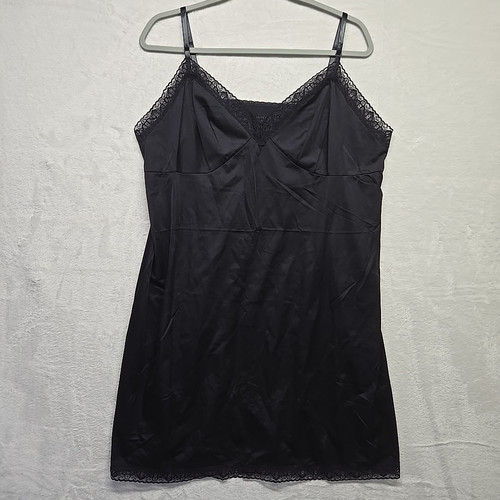 Vintage Vanity Fair Slip Dress 42 XXL Sweetheart Lace Lingerie Sexy Black Nylon