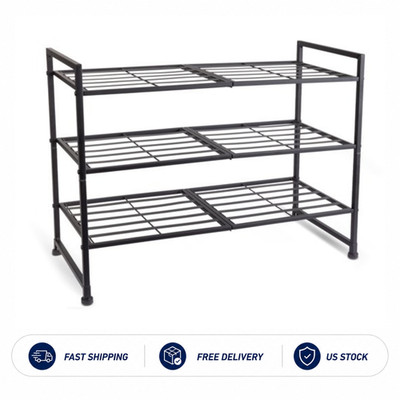 Mainstays 3-Tier Gray & Silver Metal Shoe Rack for Shoe Storage, up to 12 Pairs
