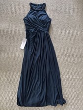 NWT Azazie Navy Halter Bridesmaid Evening Gown Maxi Dress Formal Prom 00 / 2XS