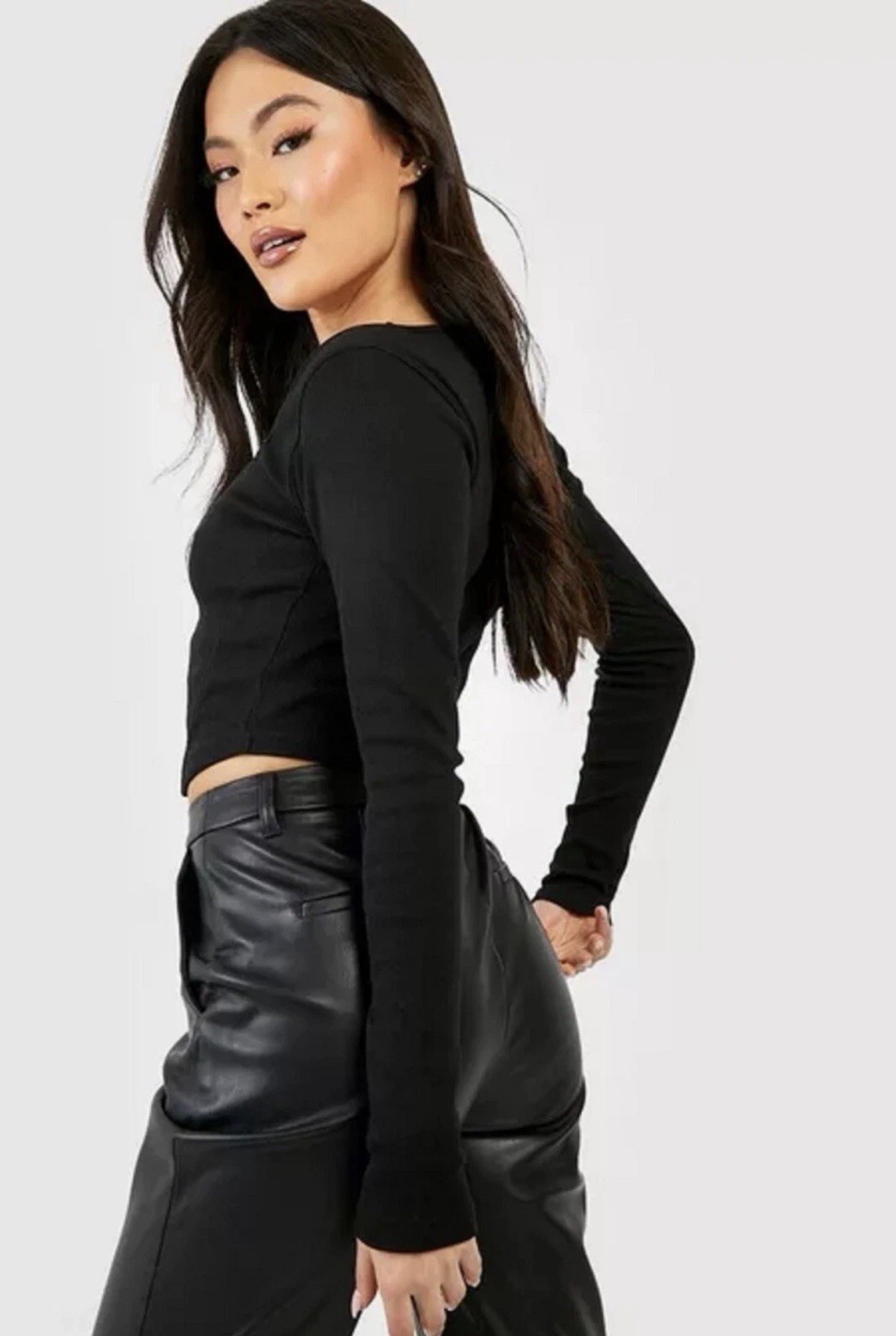 House of Harlow 1960 Size Small Black Cropped Corset Style Long Sleeve Sweater