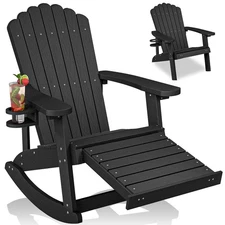 ZHUSI Adirondack Rocking Chair Outdoor Retractable Ottoman, 1PC BLACK