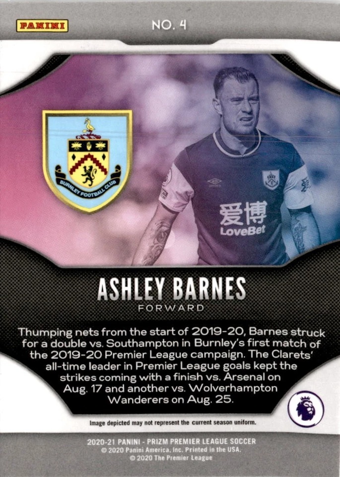 2020-21 Panini Prizm Premier League #4 Ashley Barnes Fireworks Burnley - Image 2 of 2