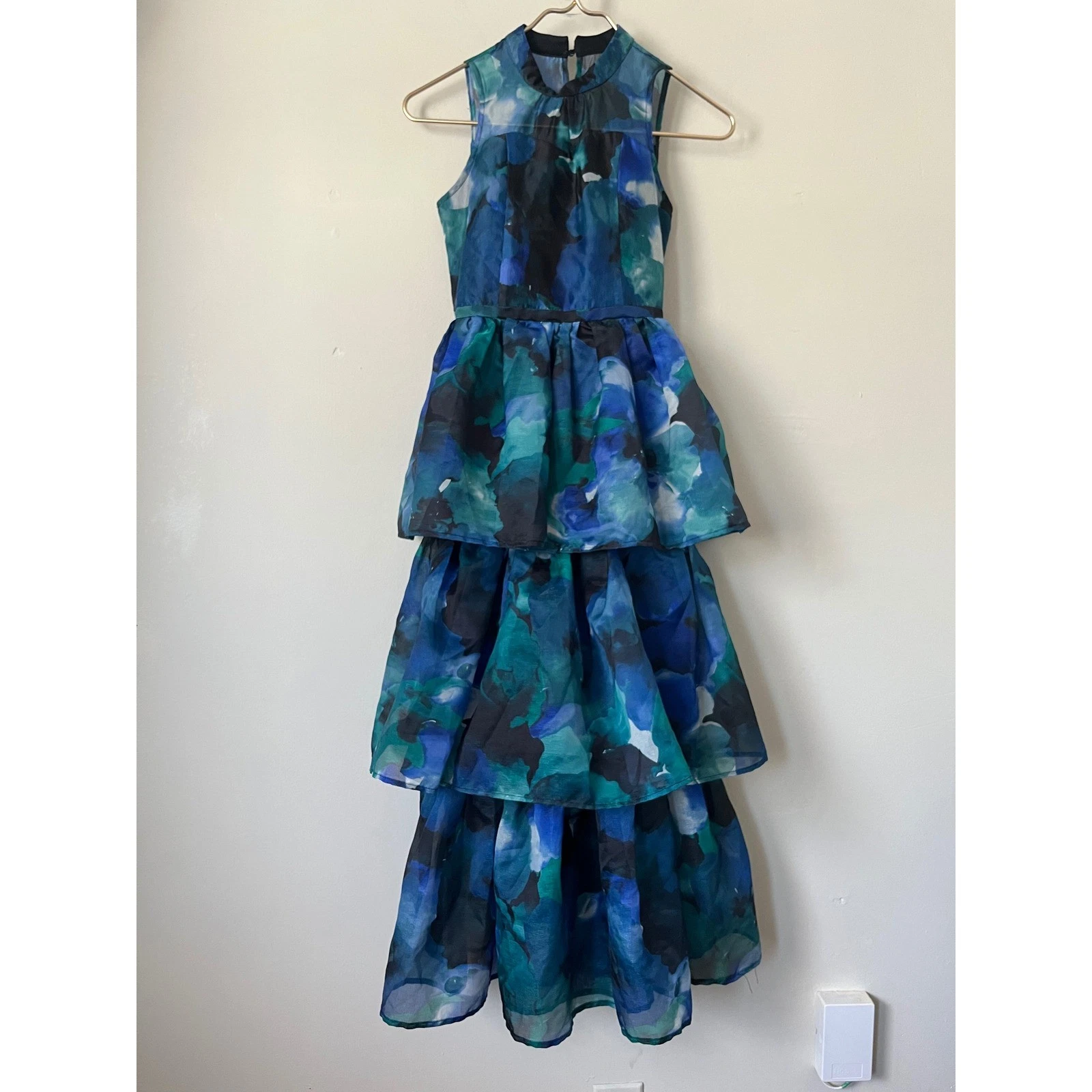 Speechless Kids Girls Blue Teal Floral Tiered Maxi Dress Sleeveless Sz 12 party