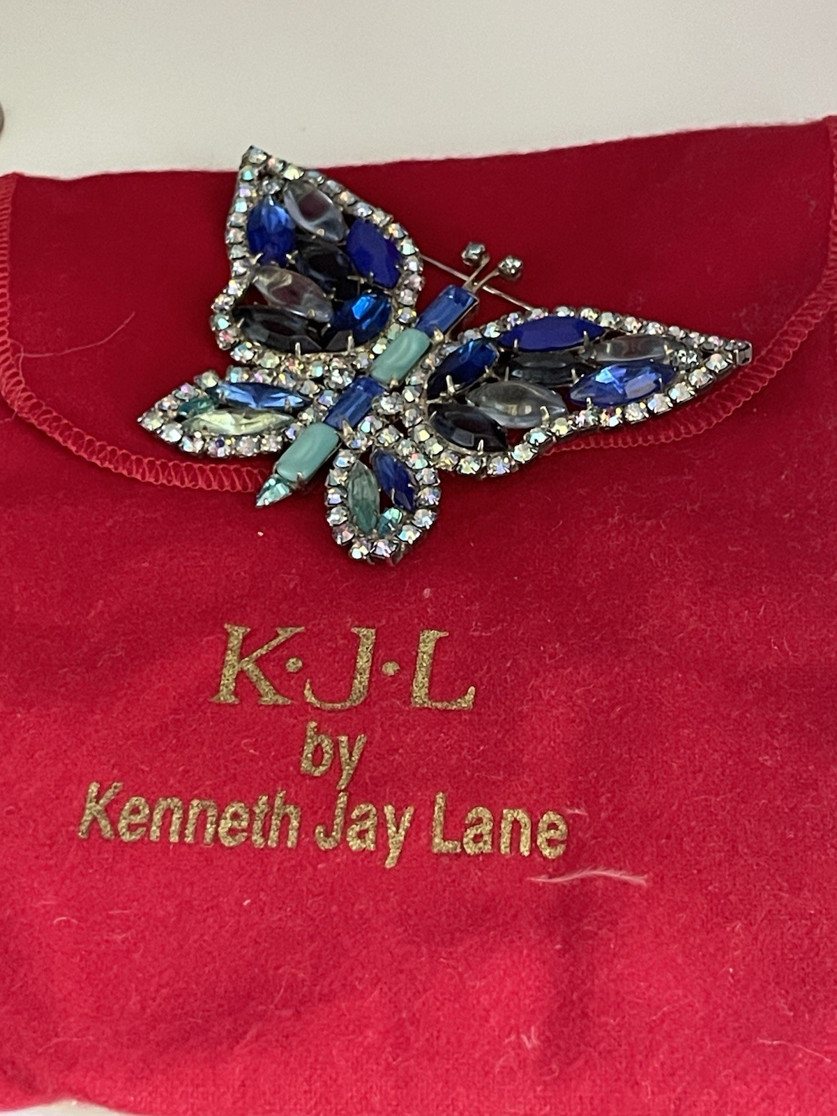 KJL Vintage Brooch Rhinestone Butterfly Large Blu… - image 2