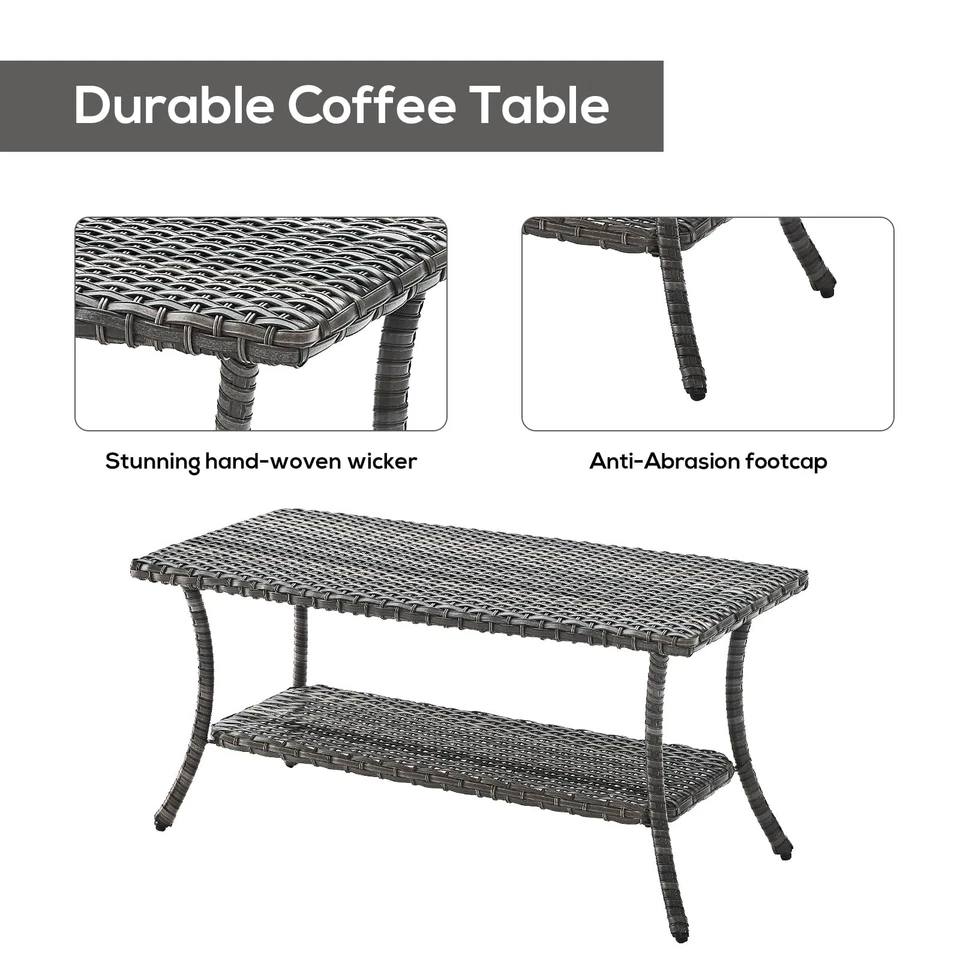 Mesas de patio Mesa de centro de exterior - Mesas de centro de mimbre y ratán con 2 niveles S... Foto 3 de 4