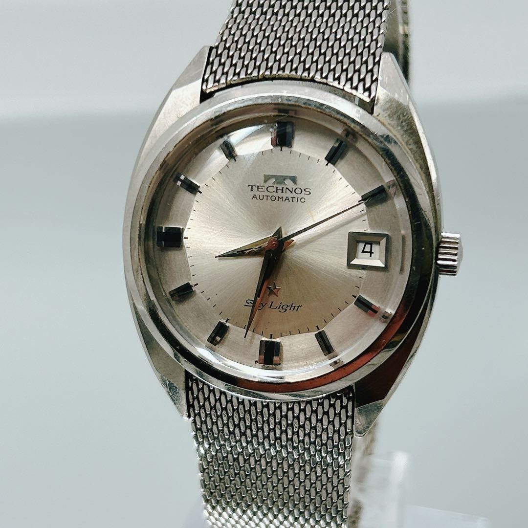 Technos Automatic Watch Men Silver Mesh Band Date… - image 1