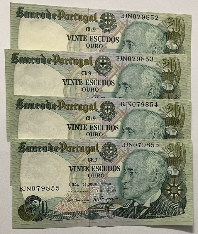 Portugal 🇵🇹  4 X 20 Escudos 1978 Crisp Unc  . Lot P729