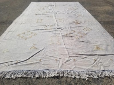Distressed Vintage Traditional Handmade Moroccan Cactus Wool Kilim 8.2x4.4ft