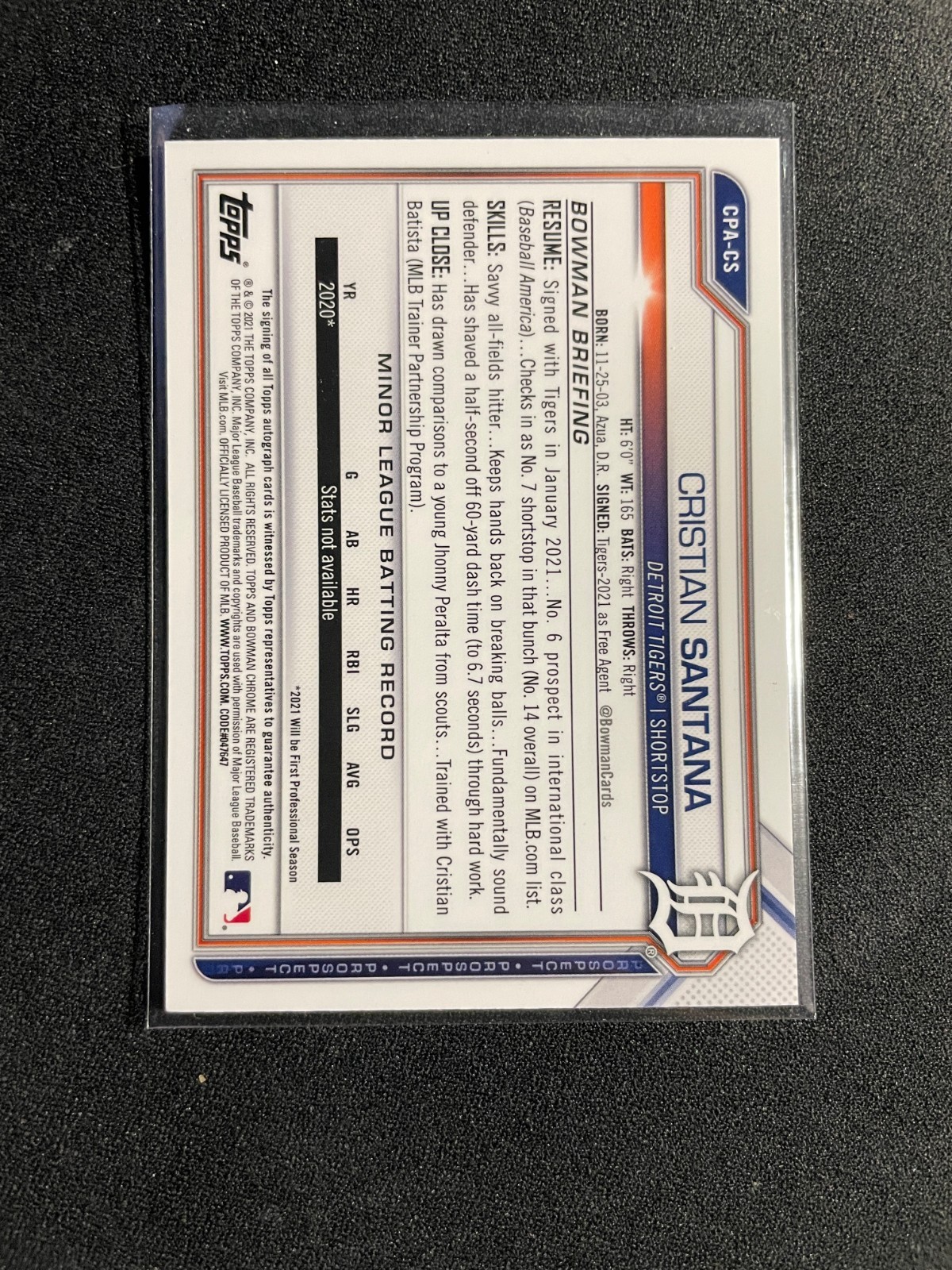 2021 Bowman Chrome CRISTIAN SANTANA 1st Bowman Auto #CPA-CS view 2