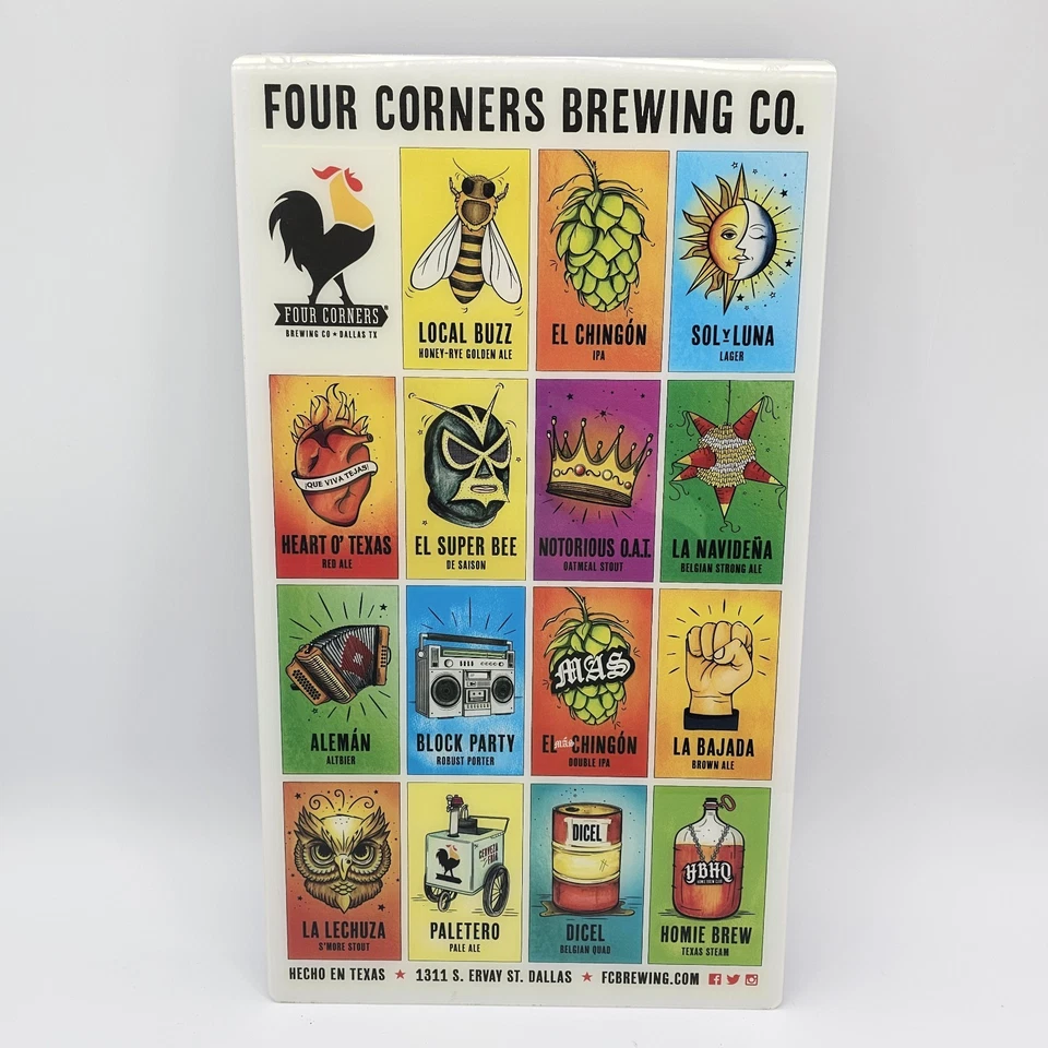 Four Corners Brewing Loteria FCBC Dallas Texas Movimiento Letrero Cerveza 24" x 13" Foto 2 de 4
